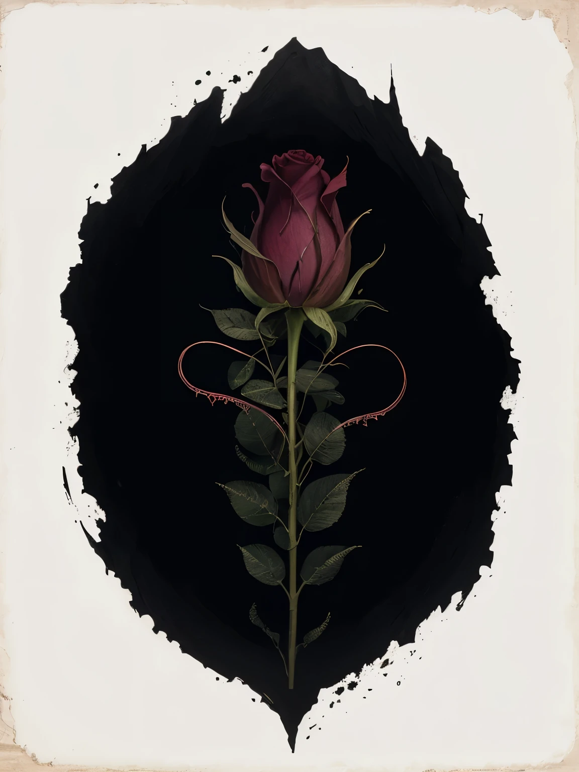 An eerie and mysterious depiction of Cthulhu on a white background, accompanied by a sick rose, a blood sickle, a void, an invisible worm, and a honeysuckle, with the sentence "Lovecraft's Secret Domain" written on the foreground, Vintage photorealistic color painting, using a variety of colors to create a vintage effect