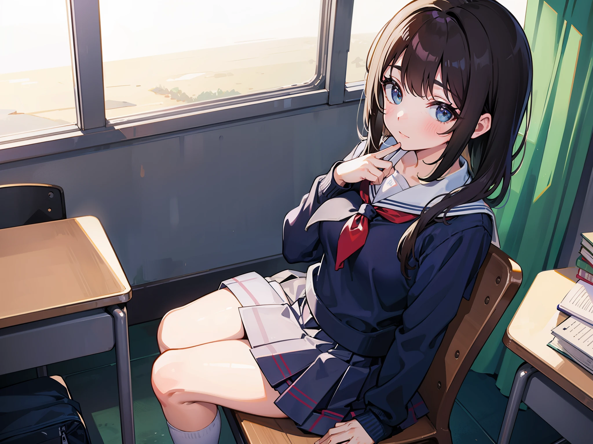 1 school girl sitting