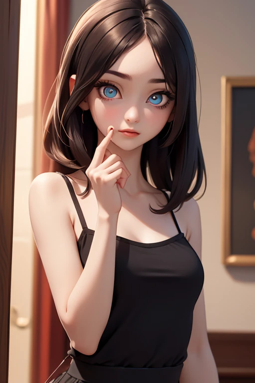 (masterpiece, exquisite beautiful eyes: 1.5), masterpiece ,1 girl,cute girl,(red eyes),small breasts,camisole,