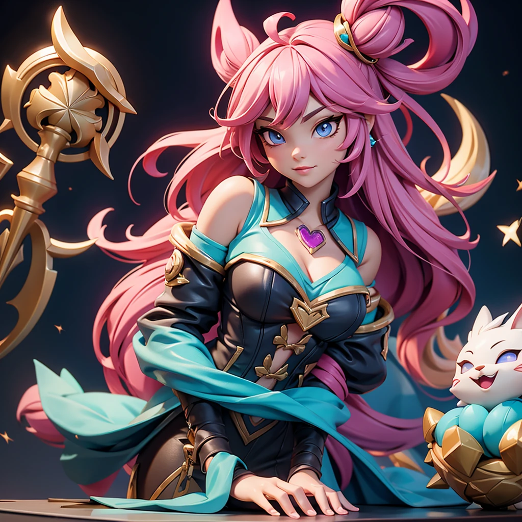 (Masterpiece:1.4), (best quality:1.2), (illustration:1.2), detailed face, <lora:snow_moon_ahri-000019:0.8>, snow moon ahri, 1girl, japanese clothes, pink hair, hair ornament, necklace, bare shoulders, fox girl, smile, sitting, crossed legs, upper body, cowboy shot, detailed background