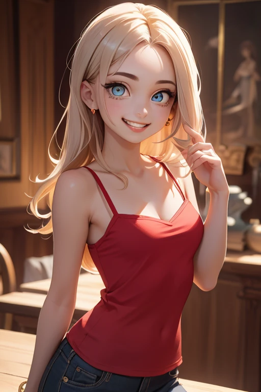 (masterpiece, exquisite beautiful eyes: 1.5), masterpiece ,1 girl,cute girl,(red eyes),small breasts,camisole,grin