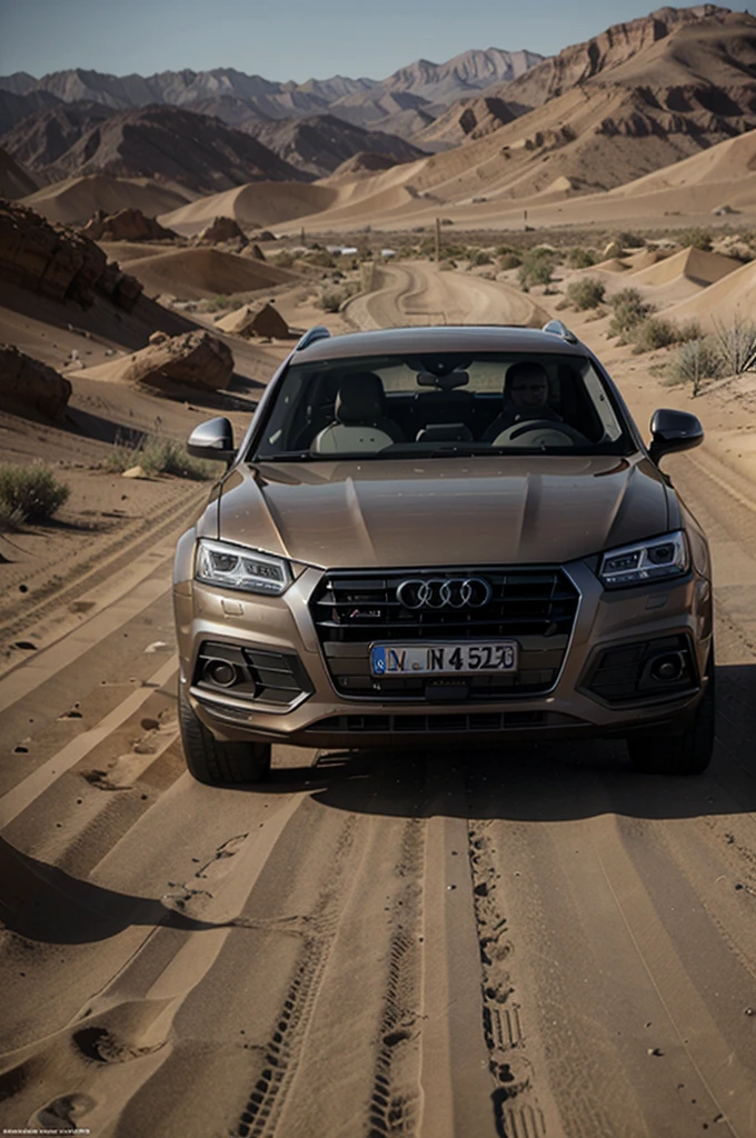Ultra-realistic Audi Q5 muscle car in the desert in Mad Max style