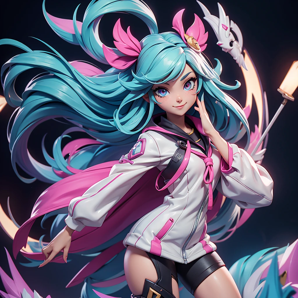Q version of League of Legends Ahri figure on stage, middle distance