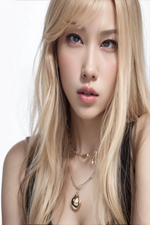 un gros plan d'une femme aux longs cheveux blonds portant un collier, parc roseanne de blackpink, Lalisa Manoban de Blackpink, portrait of jossi de blackpink, Lalisa Manobal, jossi de blackpink, Sun Yunjoo, jisoo de blackpink, portrait d'idole coréenne féminine, Jisoo de Blackpink, tzuyu de deux fois, jennie rose noire