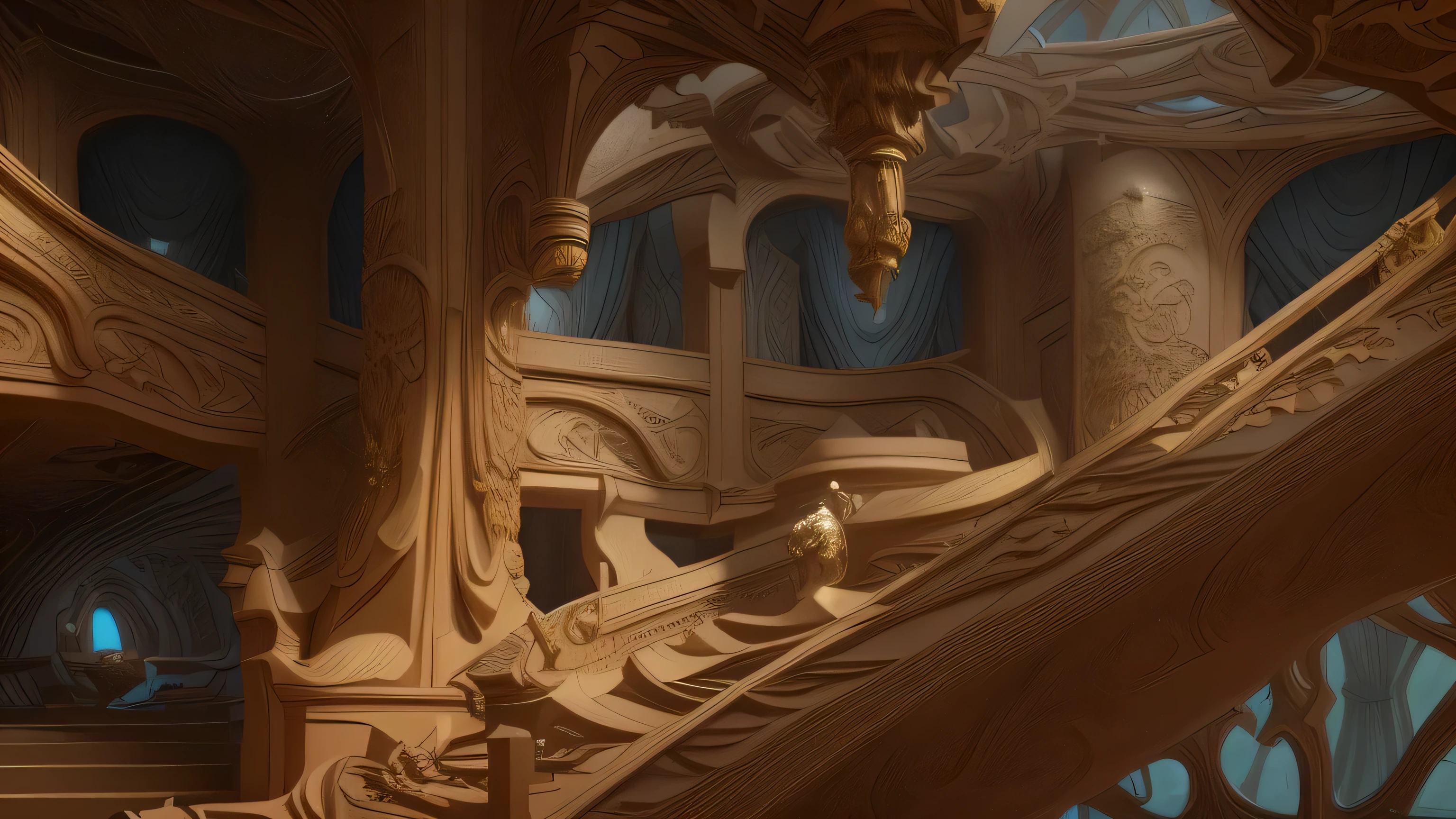 this very fashionable building has a very ornate staircase, Volumetric lighting. Fantasy, hyperdetailed Conceptual art, beautiful 3 d Conceptual art, Detailed, end-to-end environment, stuning Fantasy 3 d render, difficult, detailed environment, Render Octana in modern style, dramatic lighting. Conceptual art, Fantasy architecture, Roland Zilvinskis 3D rendering, archillect Conceptual art