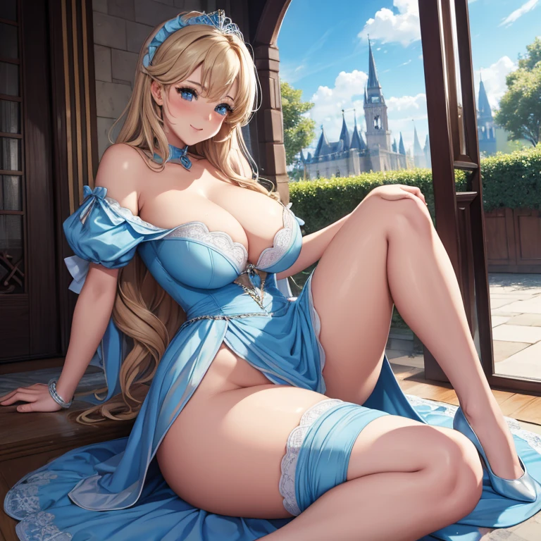 Blushing Cinderella in a dress in the palace, beautiful ass and tits 