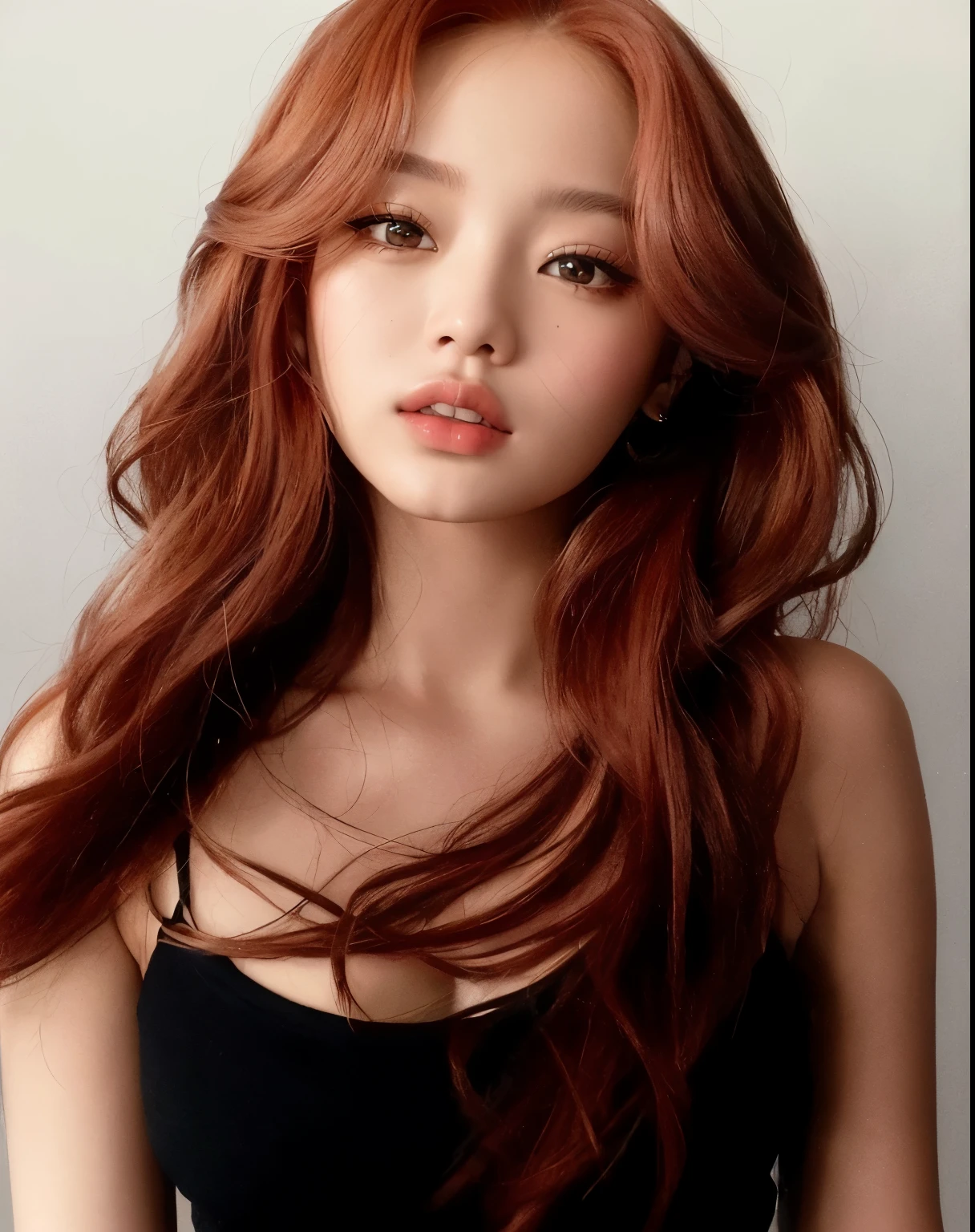 a close up of a jennie blackpink with longos cabelos ruivos and a black top, flowing cabelo ruivo, longos cabelos ruivos brilhantes, long flowing red hair, longos cabelos ruivos soltos, cabelo ondulado ruivo, red hair and attractive features, cabelo ruivo ardente muito longo e ondulado, wild cabelo ruivo, longos cabelos vermelhos cachos, longos cabelos vermelhos ondulados, longos cabelos ruivos, flowing red hair, cabelo ruivo,  jennie blackpink 