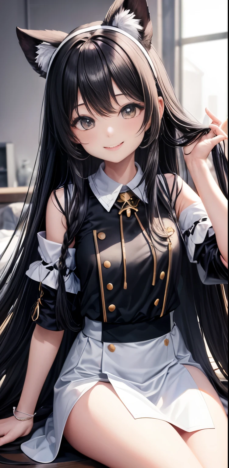 girl、no background、background white、black long hair、smile