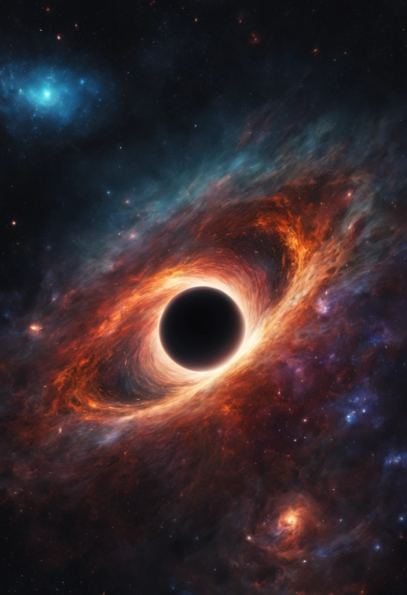 black hole in the universe surrounded by galaxies, high detail, bright and soft colors, realistic, high resolution