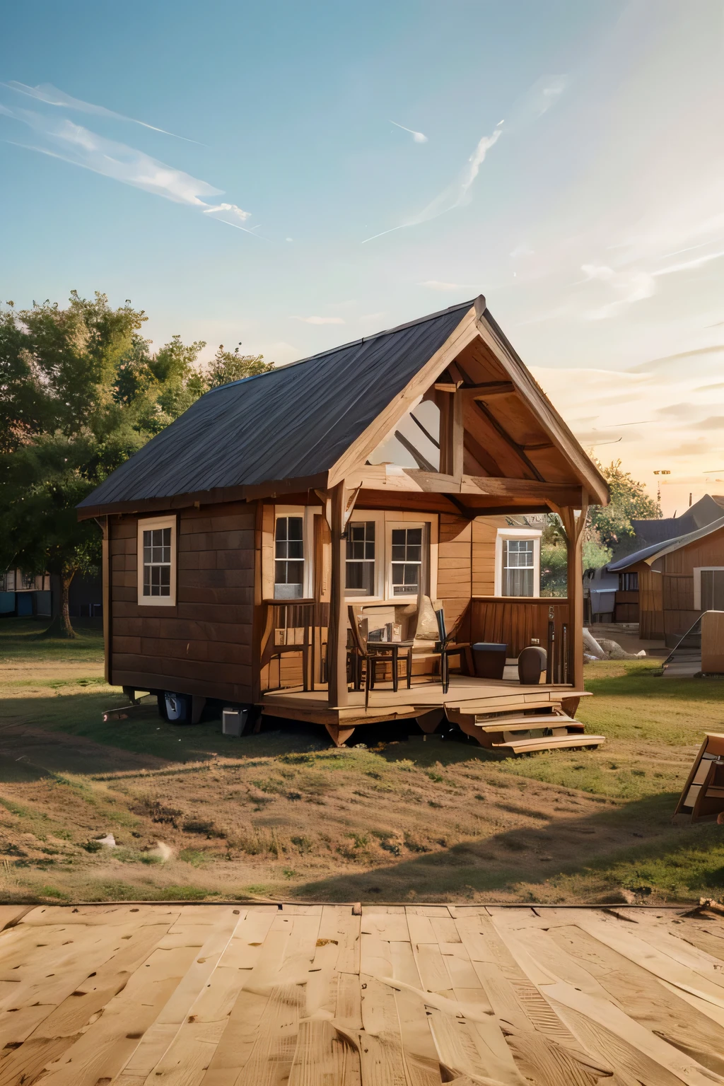 create an advertising banner for a company building small wooden frame houses without text, just a picture, 4 thousand., ultra detailed, sharp image, ultra realistic