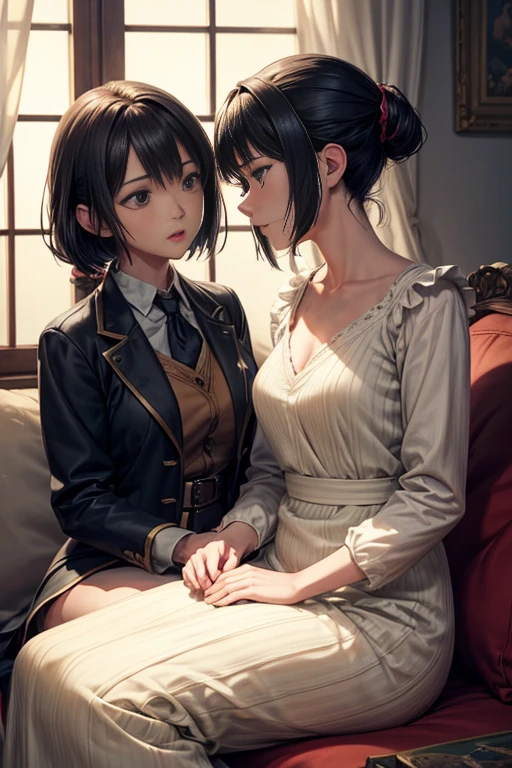 (best quality,4k,highres,masterpiece:1.2),anime,anime scene,lively characters,anime movie screenshot,detailed characters,romantic atmosphere,cosy room setting,beautifully illustrated scene,animated film still,main focus on a woman and a man,perfect composition,artistic depictions,highly detailed backgrounds,movie scene with two characters,masterful animation work,vibrant colors,lifelike animation,realistic character design,emotional connection between characters,dynamic poses and expressions,warm lighting,subtle shadows,meticulous attention to detail,alpha channel transparency,artistic rendering of textures,professional anime quality,wide aspect ratio,exquisite character animation,film-like quality,crisp edges,vivid color palette,fantasy elements,magical ambiance.