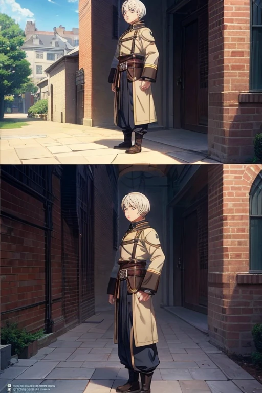 Several people were standing on the brick sidewalk next to the building, 今日精选anime still frame, Screenshots from animated movies, anime scene, the last exile anime, Animation movie screenshots, in animated movies, Screenshots from the 2012 animation, Medium shot of two characters, animation stills, Anime screenshots, anime screenshot, anime still frame