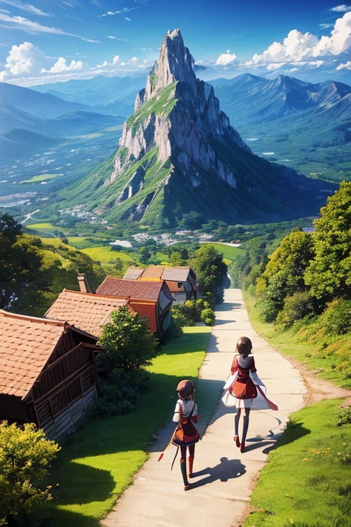 Cartoon character standing on wooden floor in front of mountain, leaflet anime style, leaflet, popular Different world anime, Sao style anime, aromatic, Different world, Still from TV animation, megumin from leaflet, anime screenshot, Anime screenshots, anime scene, anime screenshot