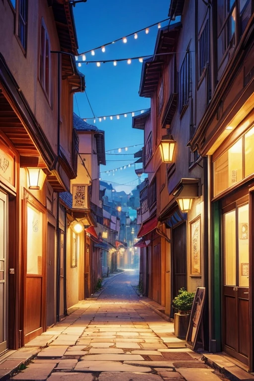 Animation scene of narrow street,Several people walked on it, ancient city streets behind her, anime scene, beautiful anime scenes, Bustling magic town, town in background, Screenshots from animated movies, anime scenery, downtown background, beautiful anime scenery, small town background, anime screenshot, anime scenery概念艺术, anime background art, Anime style cityscape