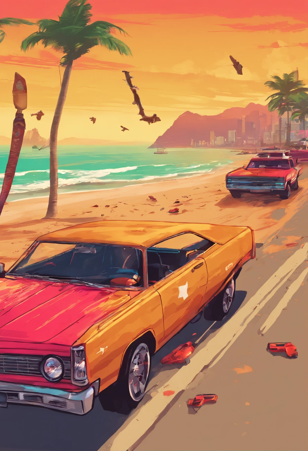Grand theft auto v, praia, CIDADE, Guerra de gangues, carro, pistola, Fogo, RPG, blast, moderno