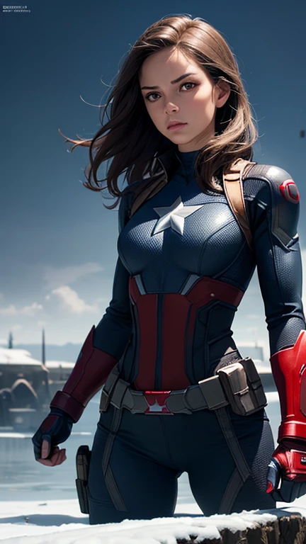 (best quality), (high detail), (perfect body), (marvel comics), (left metal arm), (1girl), (the avengers), beautiful Winter Soldier from marvel comics, (marvel), (superhero), HDR, 4k, 3D