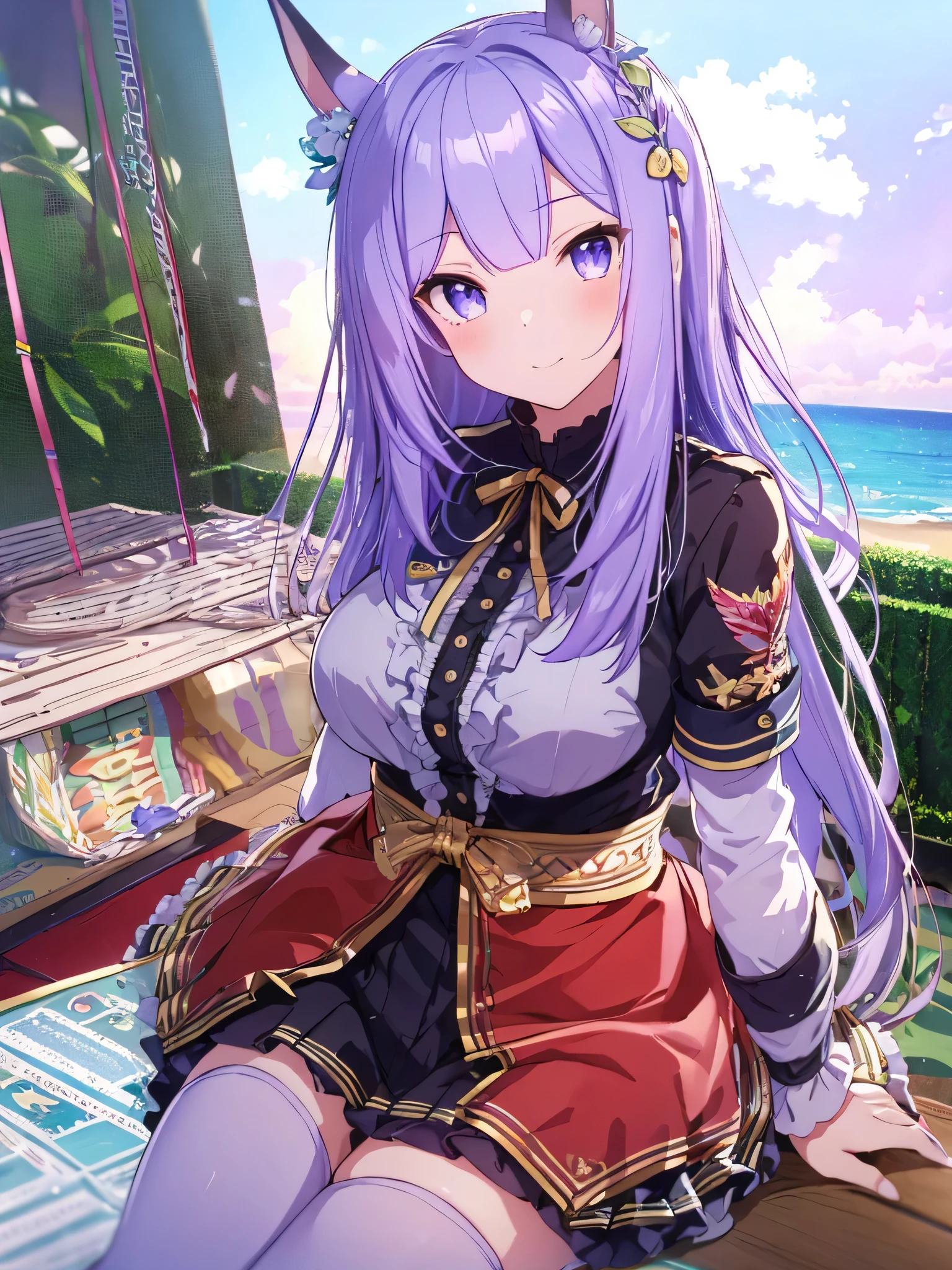 Purple Hair，An anime girl in a purple bikini posing on the beach, Attractive anime girl, Gu Weiss, Anime cute art style, Beautiful anime girl, Gu Weiss on artstation pixiv, Gu Weiss on pixiv artstation, official art works, beautiful anime artwork, artwork in the style of Gu Weiss, Smooth anime CG art, on the beach