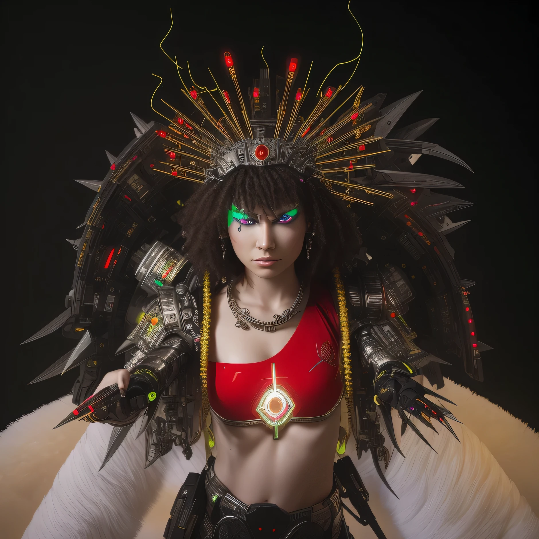 Cyborg Queen if the future with a red lazer left eye, 4K real life