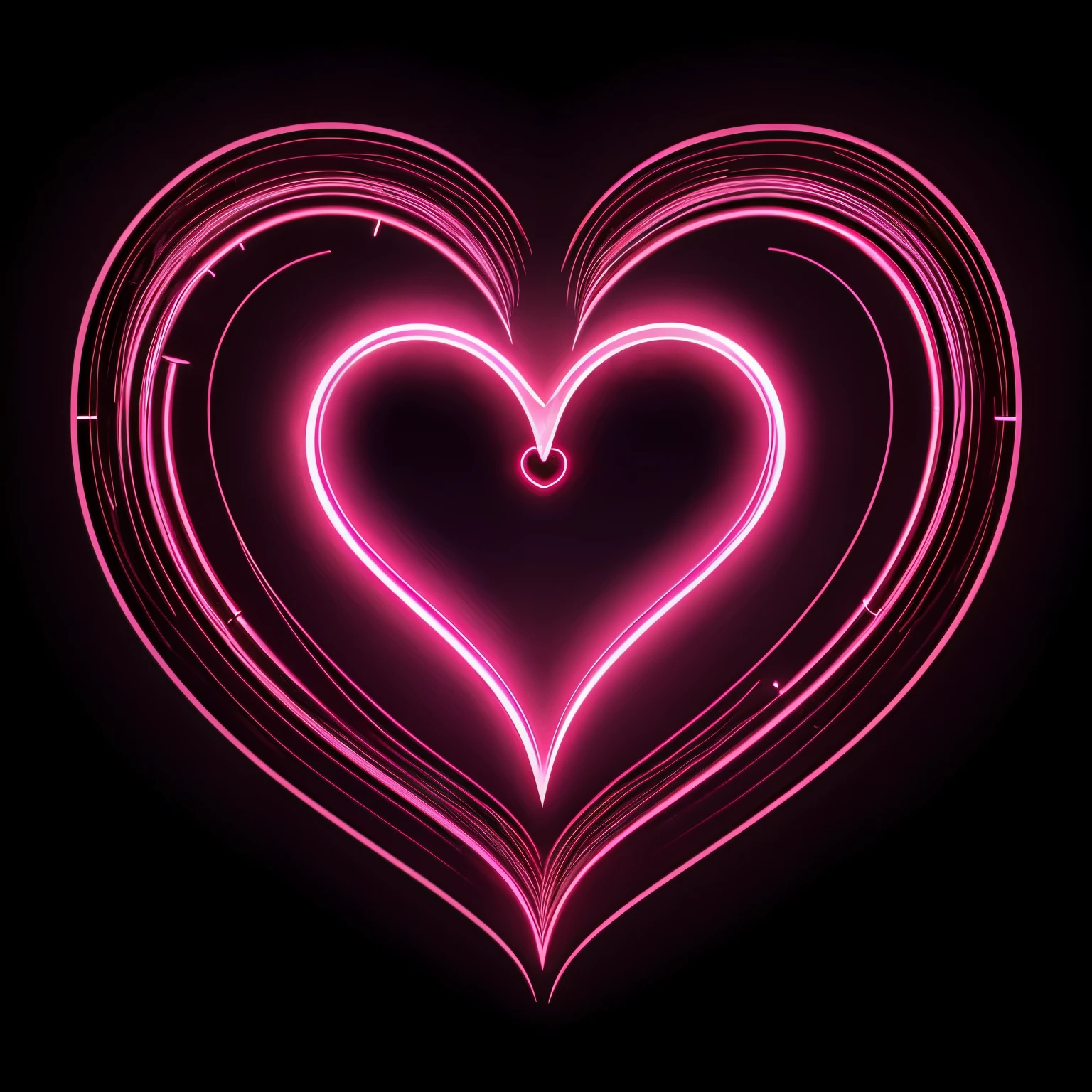 Heartbeat,Glowing pink heart-shaped lines，simply black background