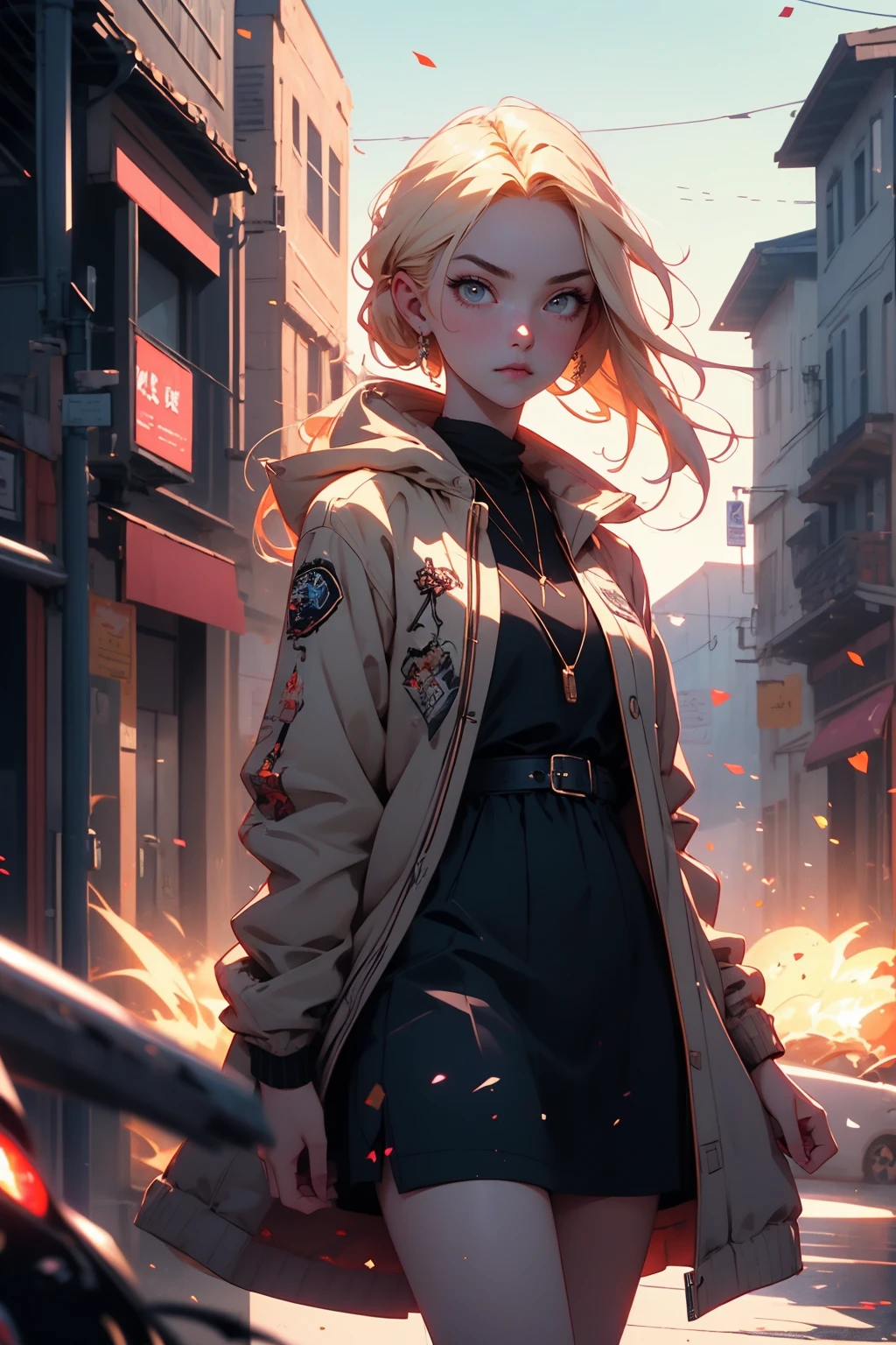 blond woman in a short dress and jacket leaning against a wall, artwork in the style of guweiz, 8k high quality detailed art, ross tran style, detailed digital anime art, stunning digital illustration, digital art of an elegant, beautiful digital artwork, photorealistic anime girl render, ross tran 8 k, 3 d render character art 8 k