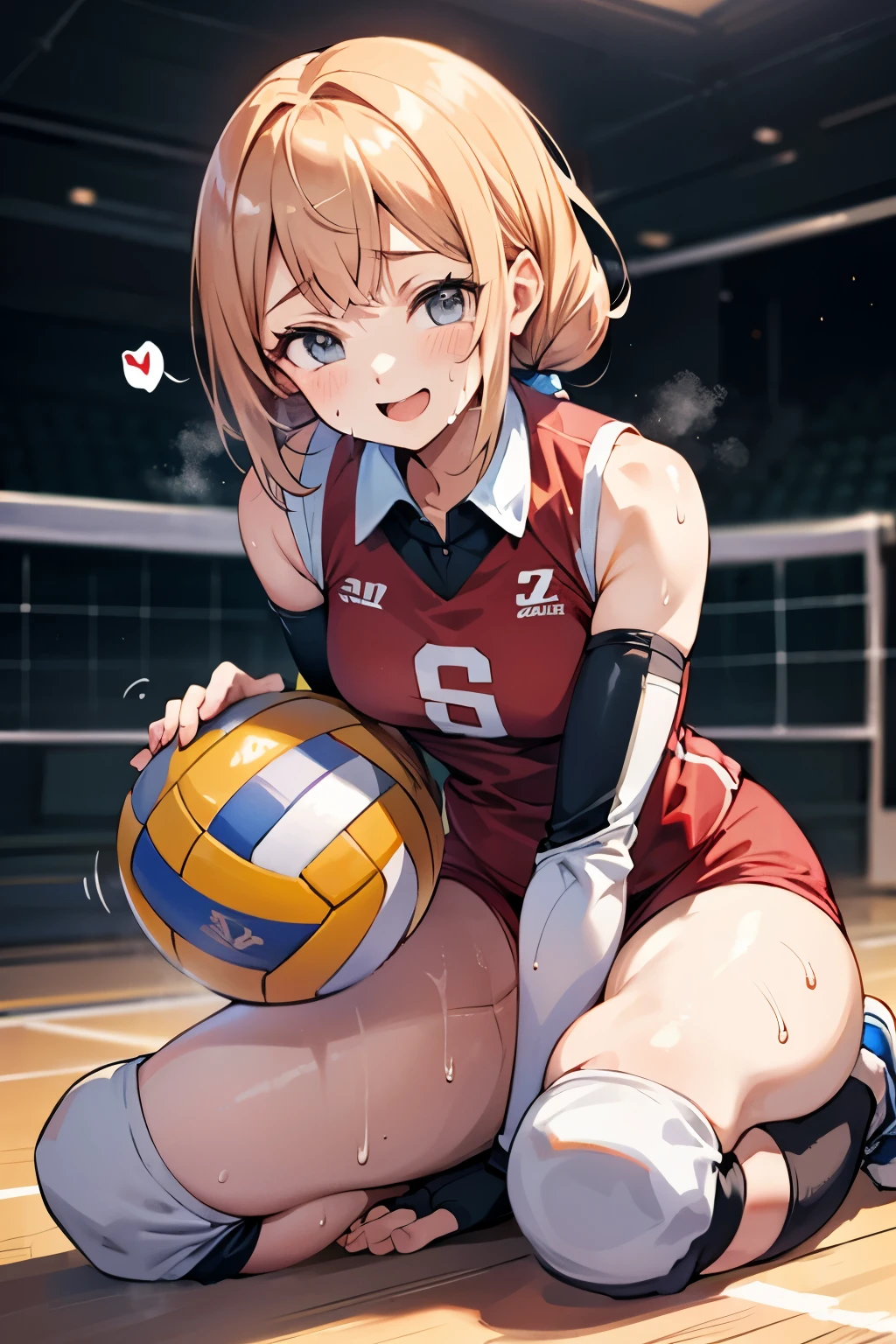 unity 8k wallpaper, anatomically correct, (((masterpiece))), (((best quality))), (((ultra detailed))), (((high-resolution))), ((Ultimate cutie)), perfect hands, perfect finger, (((good anatomy))), detailed beautiful face, shiny hair, (((gyaru))), (potbelly), (curvy), medium breasts, ((Thick thighs)), (((solo))), ((seductive smile)), (((blush))), (half open mouth),
BREAK, (((sit astride the perfectly spherical shape 6-inch volleyball))), (((Straddling a perfectly spherical 6" volleyball))), (((Perfectly spherical 6" volleyball fits perfectly crotch))), BREAK, (((Rub the Perfectly spherical 6" volleyball against crotch))),
BREAK, (Collared volleyball uniforms), sleeveless, ((buruma)), ((kneepad)), pussy juice stained, (elbow pad), (((sweat))), (((covered in sweat))), ((deep breathing)), in Volleyball Court, indoor, lighting, looking at viewer, full body, (spoken heart)