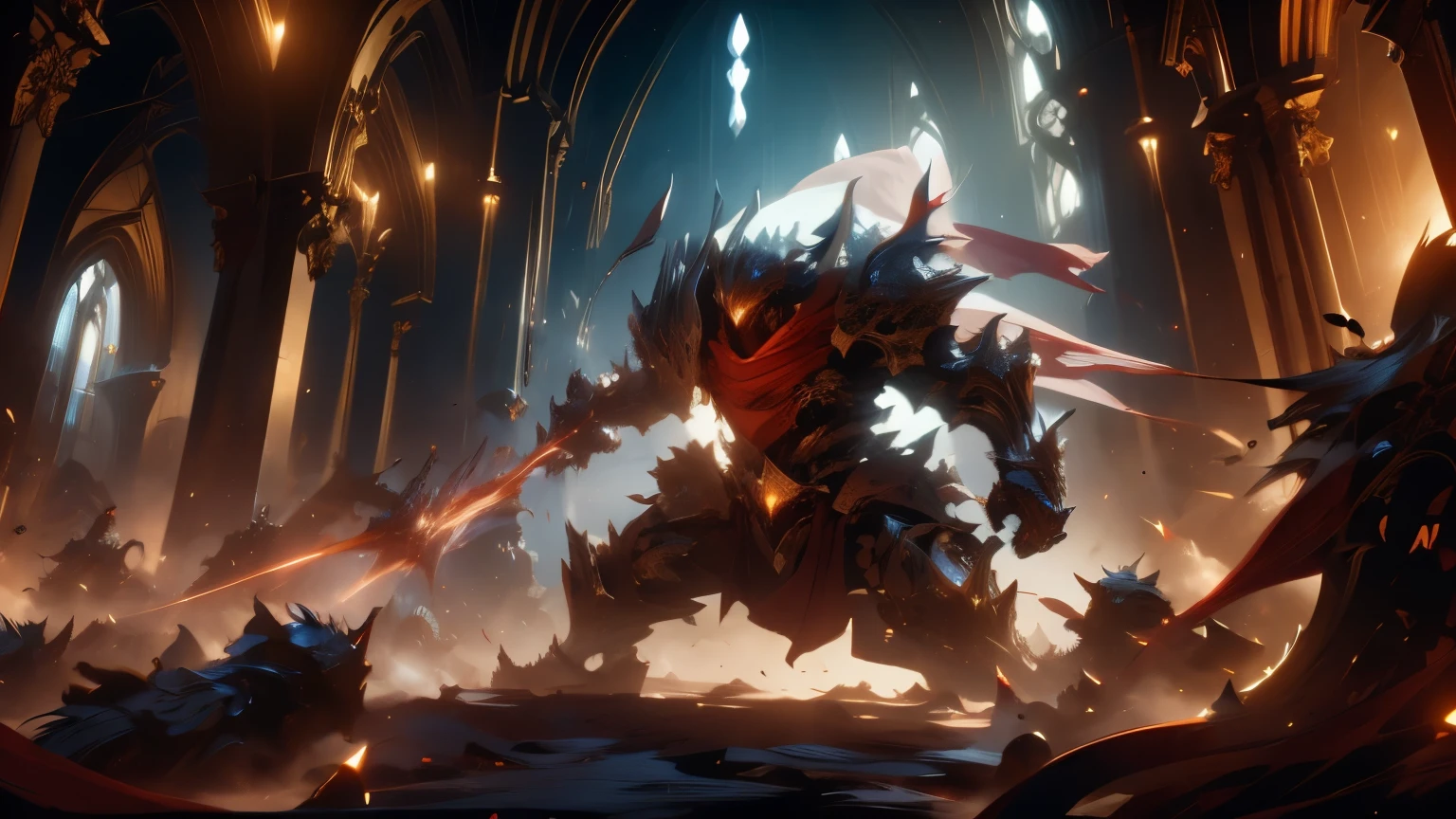(best quality), (high detail), an epic battle between the forces of light and dark, HDR, 4K, 3D