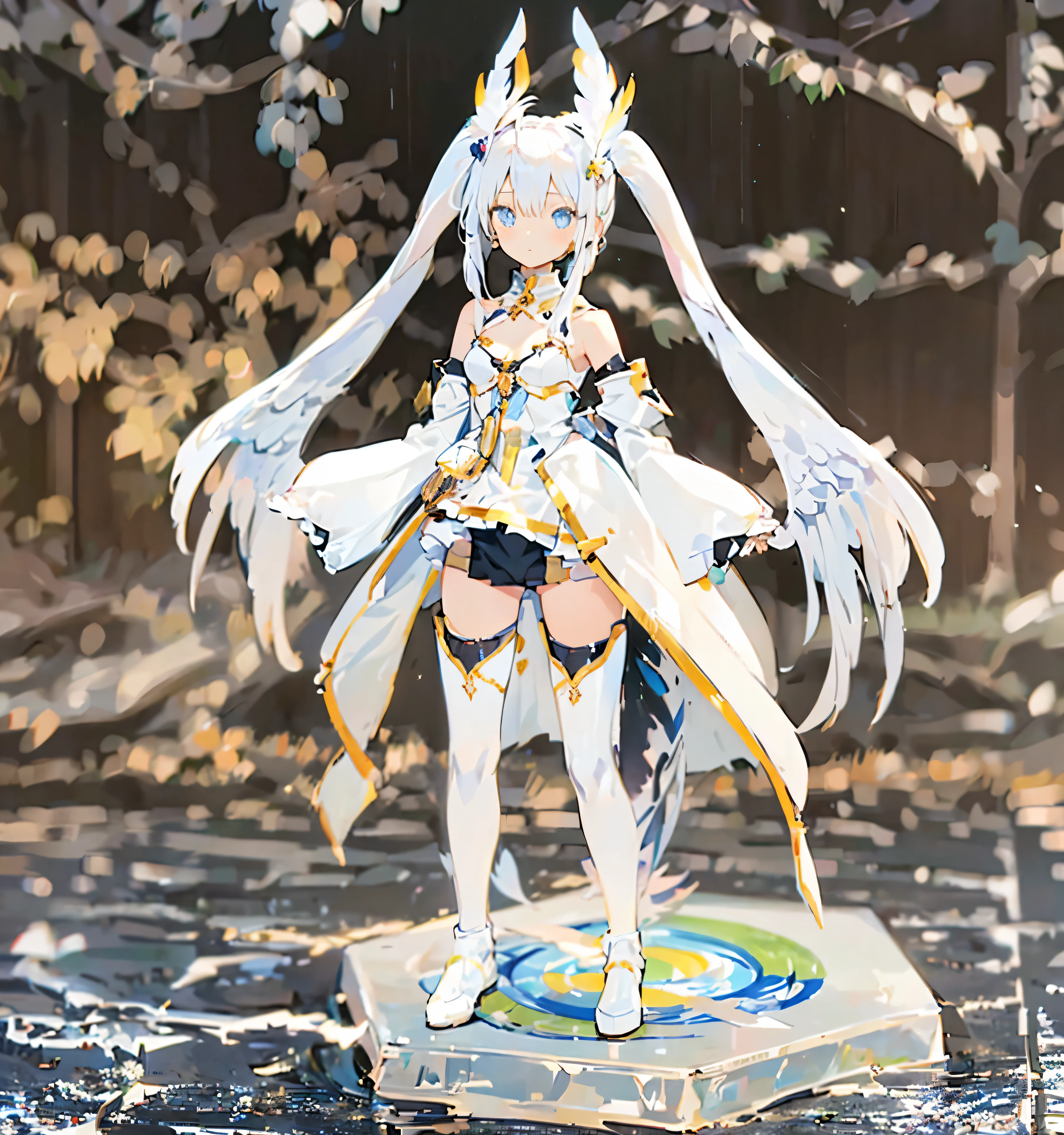 (((masterpiece))), (((beautiful light))), anime girl, 1 girl, young, low length, flat chest, alone, wing, long hair, dress, blue eyes, White dress, Priestess dress, cape, gray hair, white pantyhose, Feather wing, People who see people, Very long hair, White wing, bangs, gradient hair