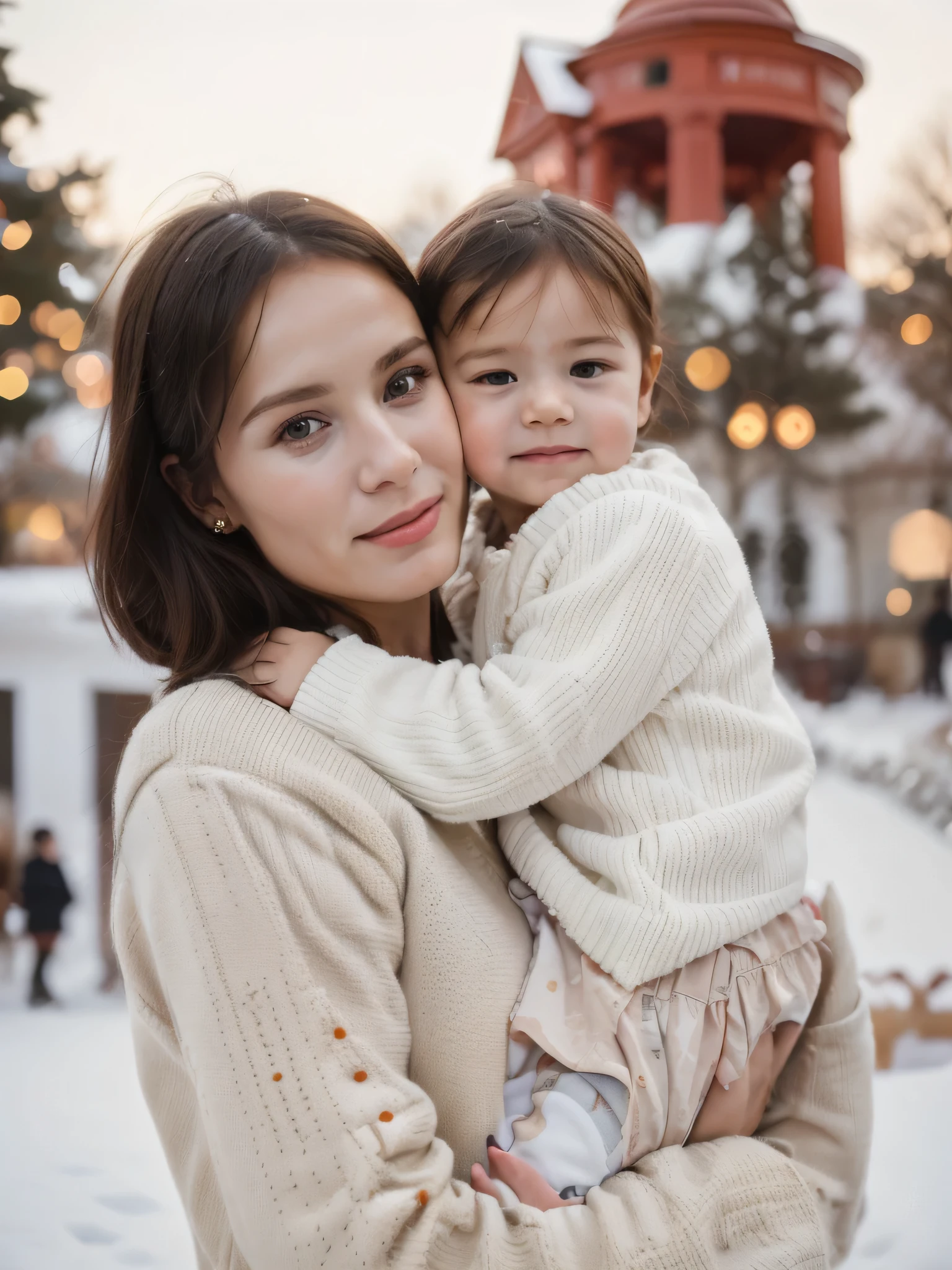 There is a woman, Holding a  in his arms, John shouted, with a kid,grant mother, portrait 50 mm, family, portrait 70 mm, Maternal, portrait 60 mm, little ish, fashionable, aleksander rostov, Miroslava Sviridova, portait image, holiday season 4k 