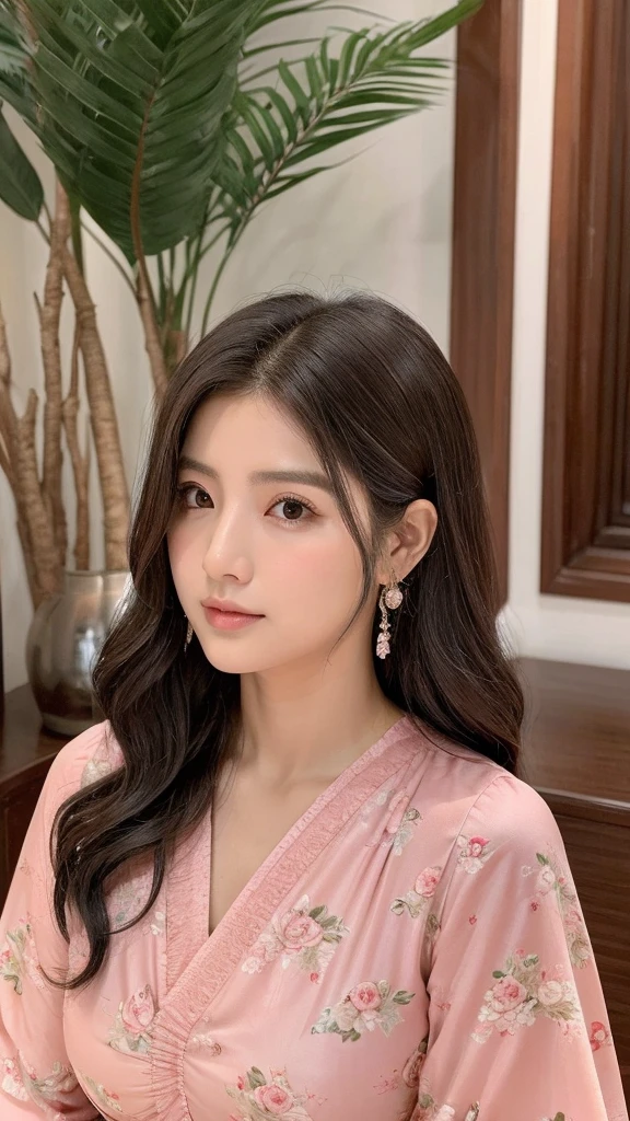 mulher deitada em uma cama com um vestido rosa, linda jovem coreana, garota fofa coreana kawaii, Ulzzang, com cabelos longos e olhos penetrantes, coreana, cabelo preto longo com franja, linda jovem coreana, ela tem cabelo preto com franja, linda mulher sul-coreana, com longos cabelos pretos, Asian with long hair, roupa rosa, , comportada, deitada em uma cama