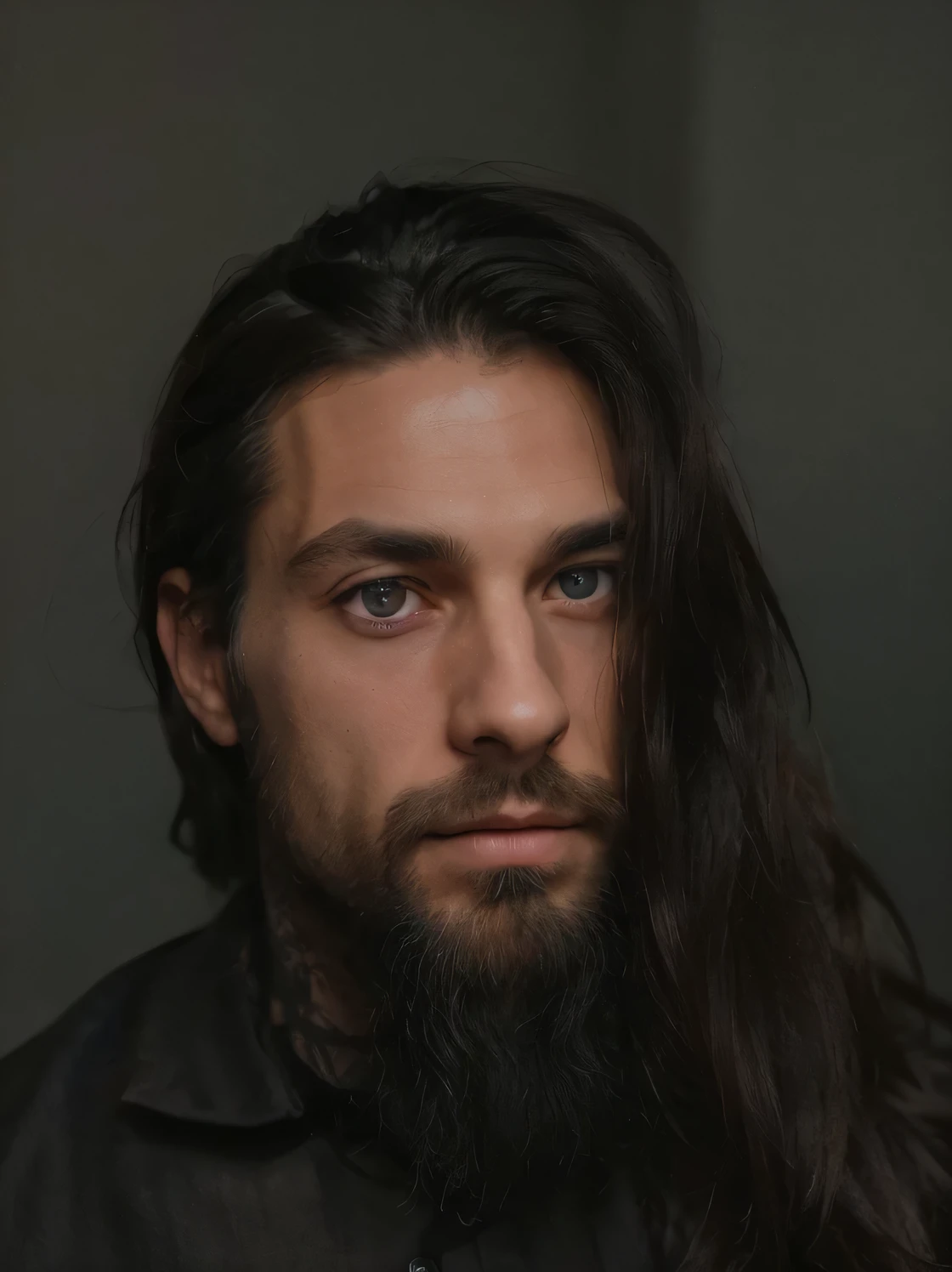 Professional man in great clothes, classic shirt, blue eyes, Beautiful man with serious appearance, unilaterlal long dark hair, shaved hair on one side long hair on the other side, Elegant man and attractive, Long and great barber, (Realistic and high-quality image), ((Best quality, 8k, master piece).
