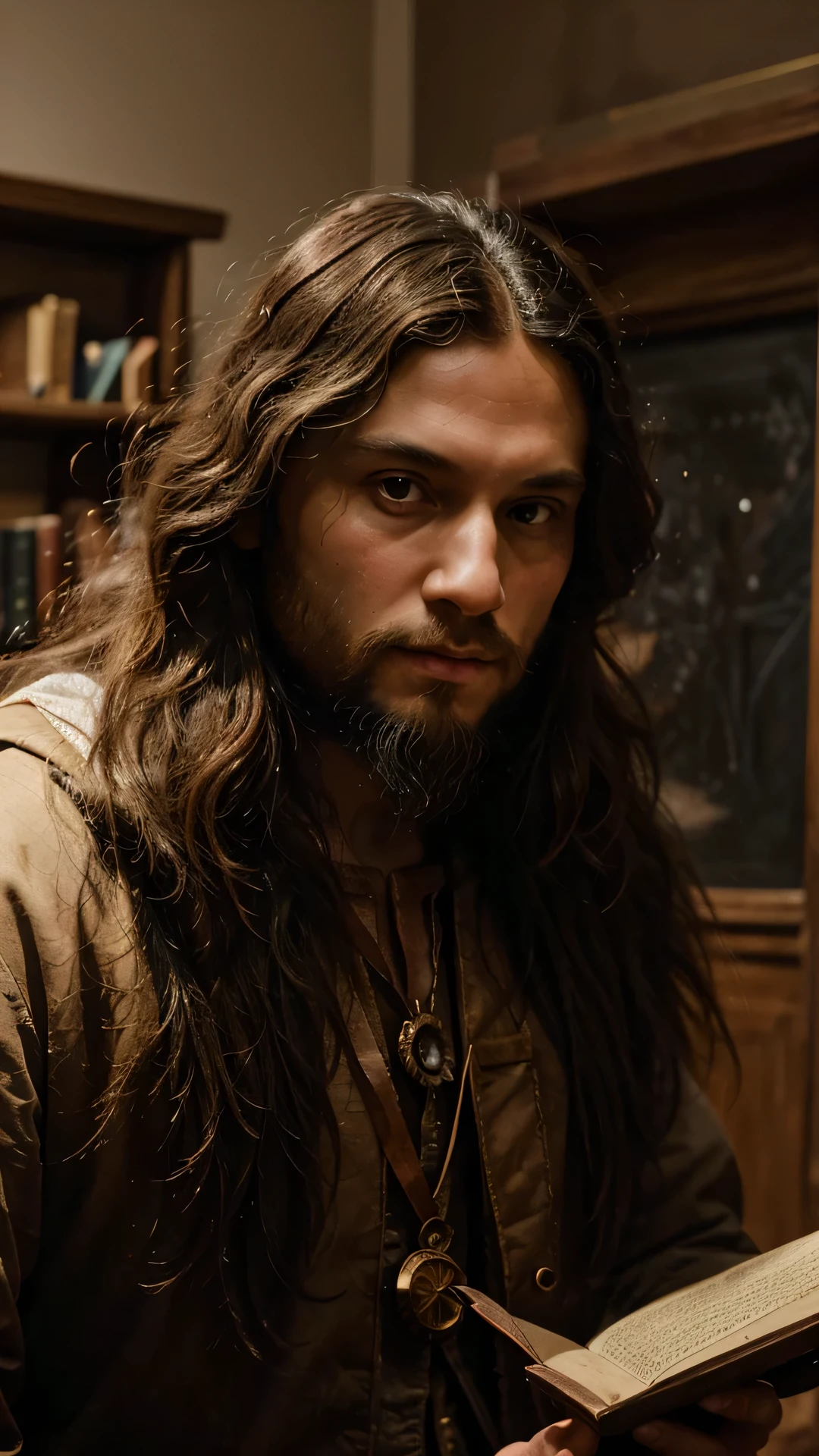Generate a captivating and historically accurate image of Leonardo da Vinci in a setting that reflects the Renaissance era. Envision Leonardo with meticulous attention to detail, capturing his iconic beard, flowing hair, and the intensity of his gaze. Place him in a studio or workshop, surrounded by sketches, scientific instruments, and artistic tools that represent his polymathic genius. Pay attention to period-specific clothing, architectural details, and the atmospheric lighting reminiscent of the Renaissance. Consider incorporating elements that reflect his contributions to art, science, and engineering. Craft an image that brings Leonardo da Vinci to life, portraying the essence of his brilliance and creativity during this transformative period in history.