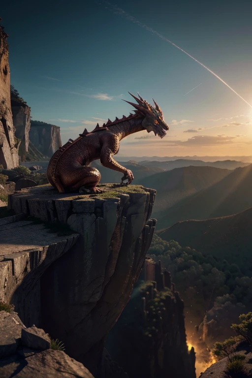 Dragon on top of a cliff, (obra maestra),  Mejor calidad, high resolution, 4k, 8k, detailed illustration, detalle intrincado, cinematic lighting, amazing quality, Amazing shading, Soft lighting