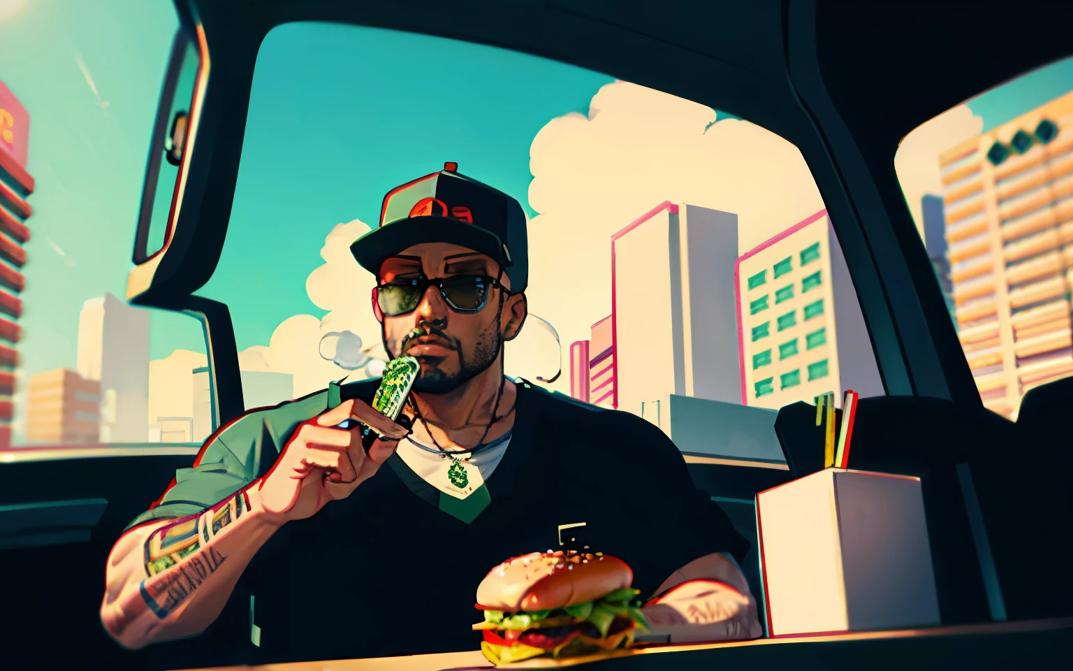 big smoke comendo hamburguer, gta san andreas style, big smoke, big smoke gta san andreas