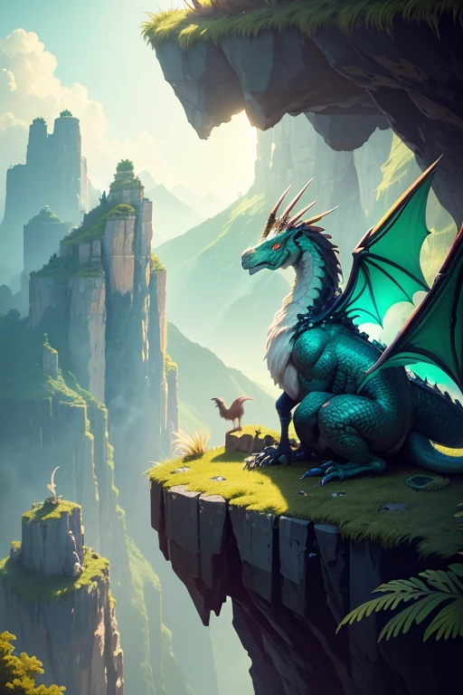 Dragon with wings on top of a cliff, color verde, fuego, llamas,  lanzando llamas en la boca (obra maestra),  Mejor calidad, high resolution, 4k, 8k, detailed illustration, detalle intrincado, cinematic lighting, amazing quality, Amazing shading, Soft lighting