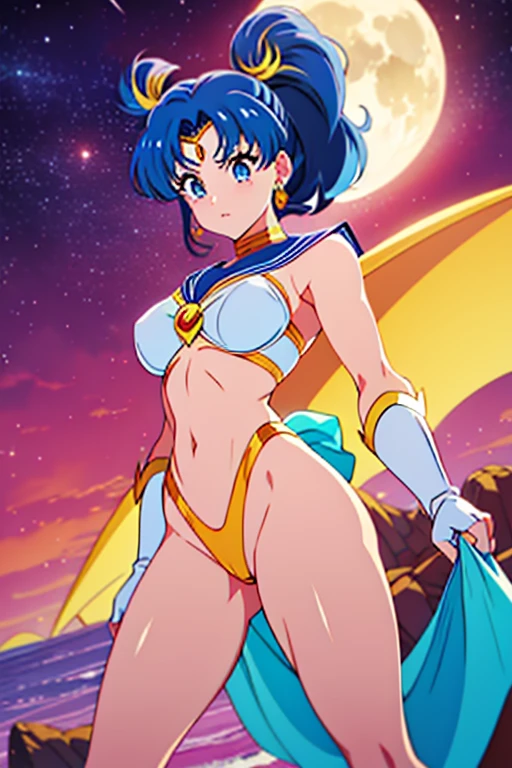 mulher musculosa Sailor Moon com dragon ball exibindo os musculos extremamente definidos malhando