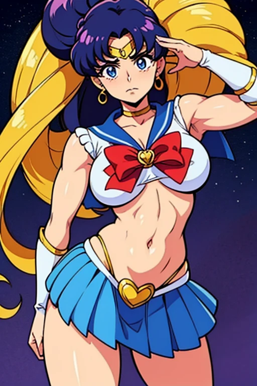 mulher musculosa Sailor Moon exibindo os musculos extremamente definidos malhando