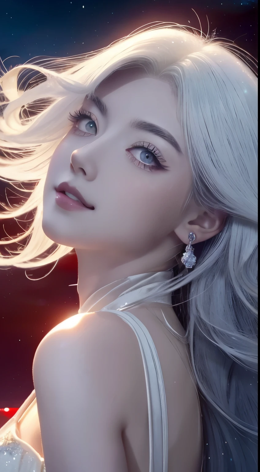 (close)((masterpiece:1.5、8k、Tabletop、Photorealistic and very detailed CG、Very detailed、Particle Effects、Dynamic Effects、Written boundary depth、Cinematic Light、Lens flare、Ray Tracing、Tabletop、Realistic:1.4、超A high resolution、Realistic、Realistic))((alone、Woman in fur coat:1.4、turtleneck、Exposing shoulders、Elegant woman posing、Detailed face、brightexpression、young, bright, Whiter skin、Medium Beauty Breasts、Best Looks、Ultimate beauty、White hair with Shiny highlights、bright, Shiny, Super long straight hair、Hair dancing in the wind))(morning、The setting is outdoors in the snow、snowflakes fluttering)
