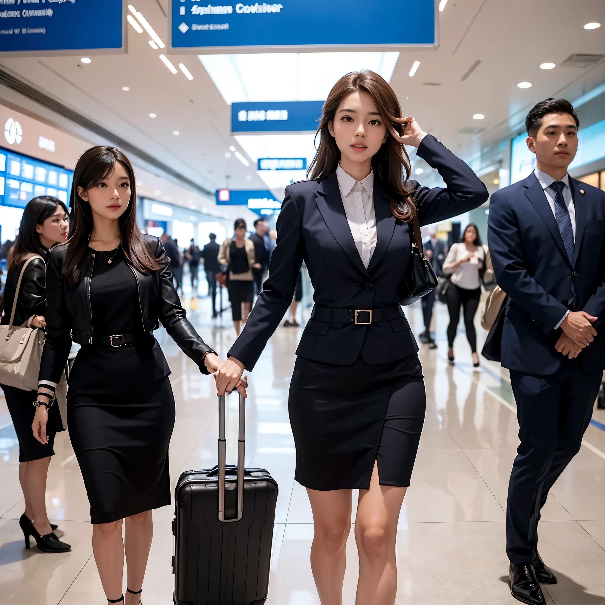 Certainly! Here's another prompt for you:
"Imagine a bustling airport terminal filled with travelers from all walks of life. Among the crowd stands a stunning flight attendant named Sophia, wearing a chic and form-fitting uniform that exudes confidence. As she goes about her duties, delve into her interactions with passengers, the stories that unfold, and the unexpected connections she forms along the way. Explore the excitement, challenges, and human connections that define Sophia's journey through the fast-paced world of aviation."