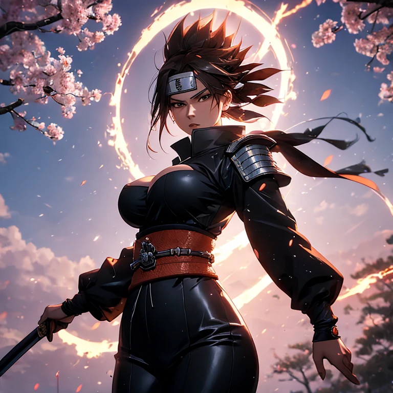 masterpiece, top quality, 4K UHD,
standing,
Android 18 in Ronin Samurai outfit, huge breasts,
backdrop, cherry blossom trees, sunset,
samurai sword, traditional armor, serious expression.