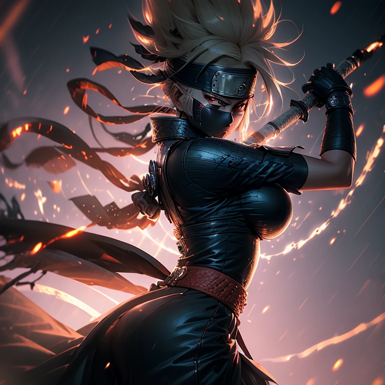 Carol Danvers, clad in her red and blue superhero suit, stands confidently with her chest puffed out and arms crossed, highlighting her curves and prominent cleavage. Her fiery spirit is reflected in her intense gaze as she looks directly at the camera with determination. Her blonde hair cascades down her back, adding to her bold and assertive presence. The background is kept simple, allowing the focus to remain on Carol and her commanding presence.