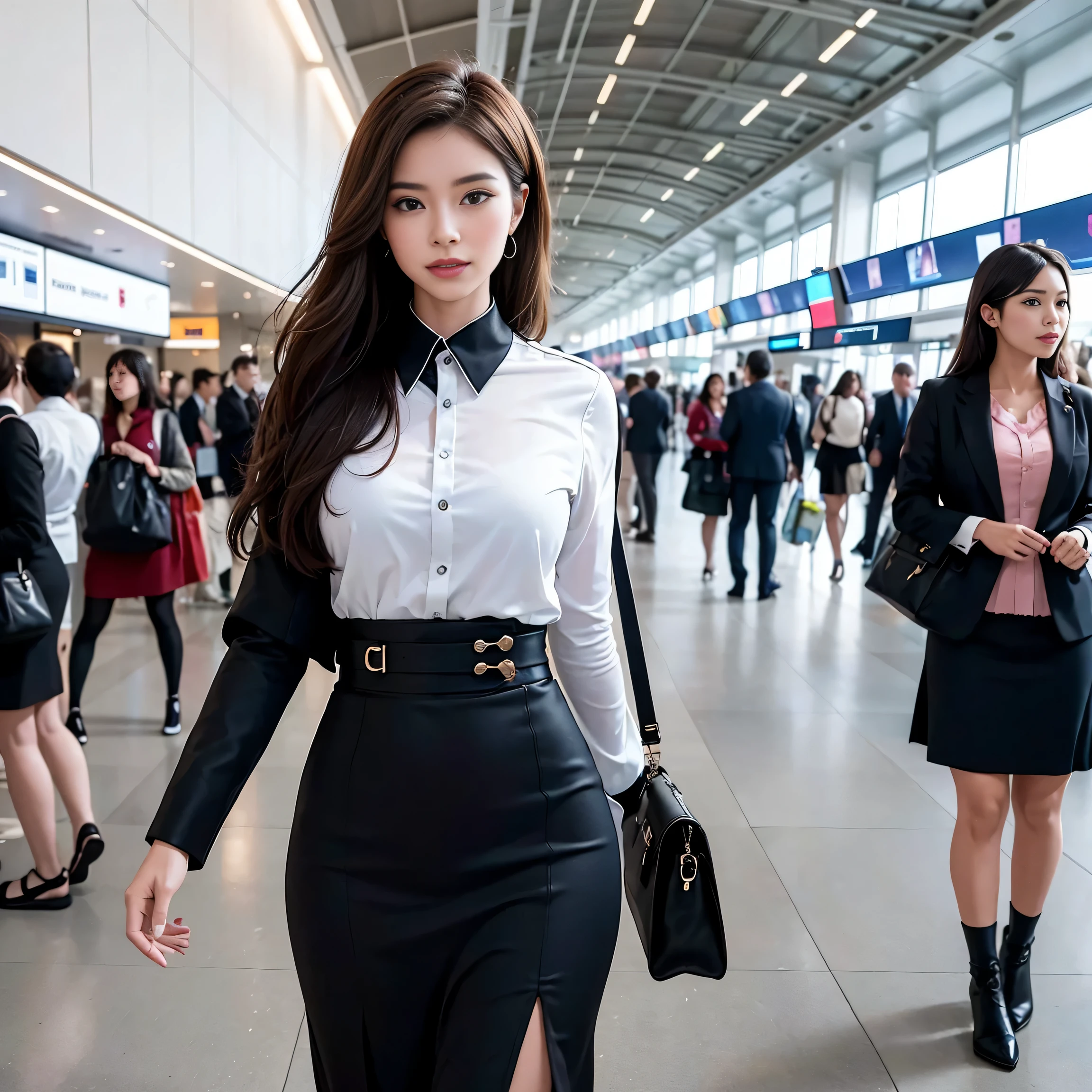 Certainly! Here's another prompt for you:
"Imagine a bustling airport terminal filled with travelers from all walks of life. Among the crowd stands a stunning flight attendant named Sophia, wearing a chic and form-fitting uniform that exudes confidence. As she goes about her duties, delve into her interactions with passengers, the stories that unfold, and the unexpected connections she forms along the way. Explore the excitement, challenges, and human connections that define Sophia's journey through the fast-paced world of aviation."