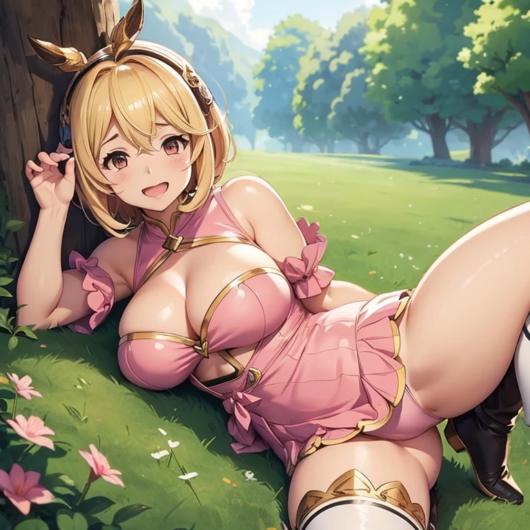 granblue fantasy,Grabble,djeeta,djeetaちゃん,mesugaki,Official Images,Official illustration,black knee high socks,pink clothes,thighs thighs thighs,djeeta,laughter,blonde,むちむちthighs thighs thighs