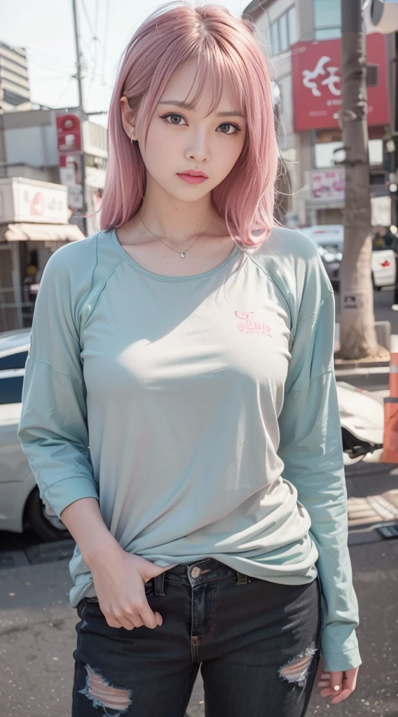 realistic, high resolution, 1 girl, white hair gradient pink hair cap, korean, smile, heterochromic eyes, small moles under the eyes, loose shirt, gray sweat shorts, big breasts, thighs, ancient and reality combined, water, (flower) winding, dragon, streamer, light and shadow,