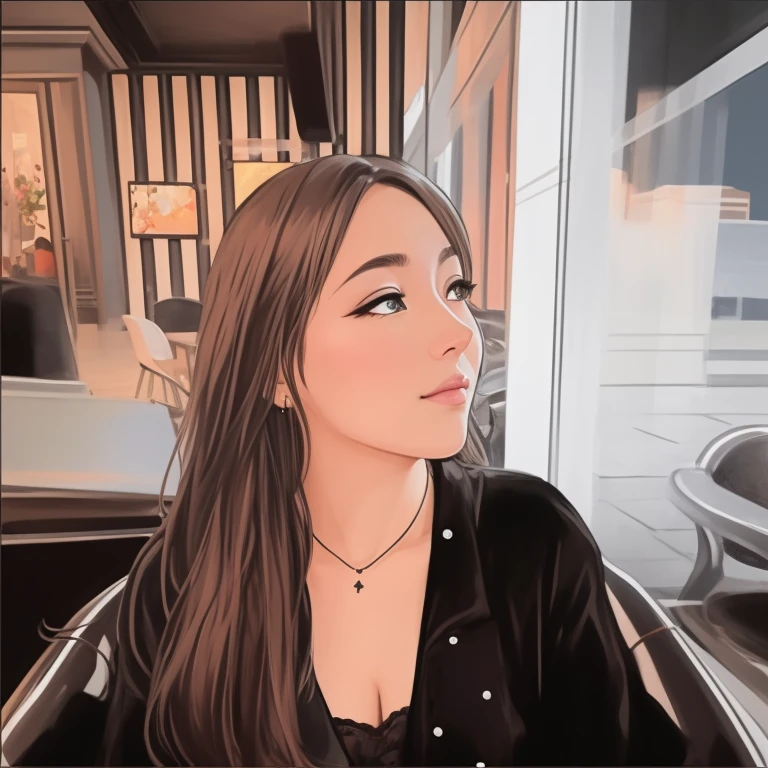 peinture d'une femme assise sur une chaise dans un restaurant, art numérique de dessin animé, dans le style de l'illustration numérique, peinture numérique de dessin animé, photo d'art numérique, L’art numérique mais la photo, dessin animé d'art numérique, portrait stylisé, portrait de haute qualité, art numérique d'une élégante, art de peinture de dessin animé numérique, style artistique de dessin animé, photoréaliste!!!!!!! style artistique, style artistique réaliste, photo réaliste