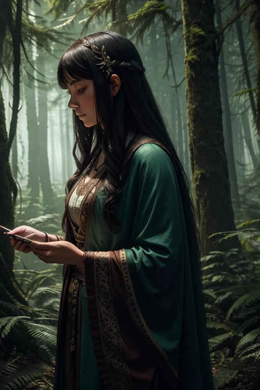 As she weaves through the shadows and whispers of the forest, her ability to guide lost travelers is a gift from the ancient spirits that watch over her home.