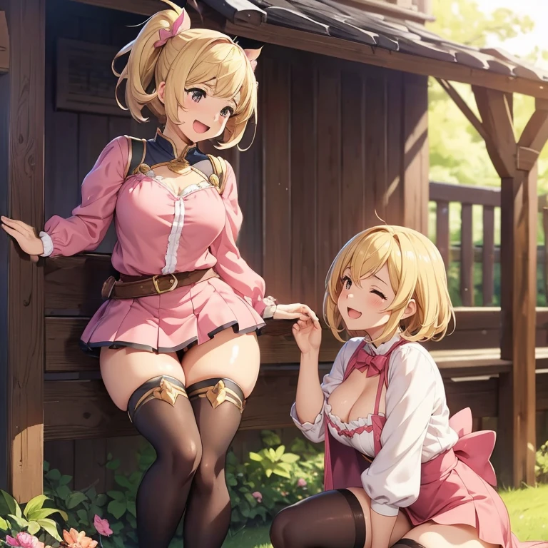 granblue fantasy,Grabble,djeeta,djeetaちゃん,mesugaki,Official Images,Official illustration,black knee high socks,pink clothes,thighs thighs thighs,djeeta,laughter,blonde,むちむちthighs thighs thighs