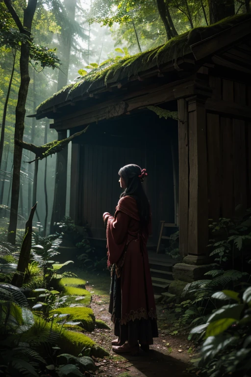 As she weaves through the shadows and whispers of the forest, her ability to guide lost travelers is a gift from the ancient spirits that watch over her home.
