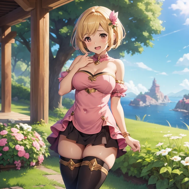 granblue fantasy,Grabble,djeeta,djeetaちゃん,mesugaki,Official Images,Official illustration,black knee high socks,pink clothes,thighs thighs thighs,djeeta,laughter,blonde,むちむちthighs thighs thighs