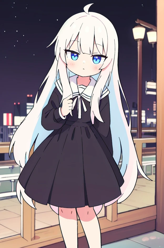 Anime girl with long white hair and blue eyes standing in front of the night sky, White hair的女孩, perfect White hair girl, White hair, anime long hair girl, anime style 4k, Anime visual of a cute girl, anime art wallpaper 8k, anime wallpaper 4k, anime wallpaper 4k, anime art wallpaper 4k, anime art wallpaper 4k