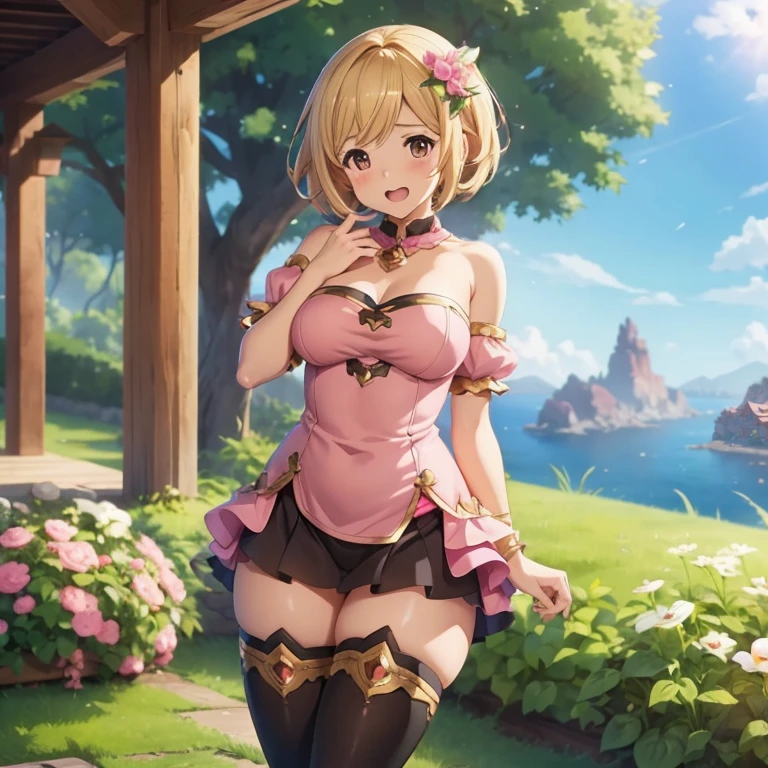 granblue fantasy,Grabble,djeeta,djeetaちゃん,mesugaki,Official Images,Official illustration,black knee high socks,pink clothes,thighs thighs thighs,djeeta,laughter,blonde,むちむちthighs thighs thighs
